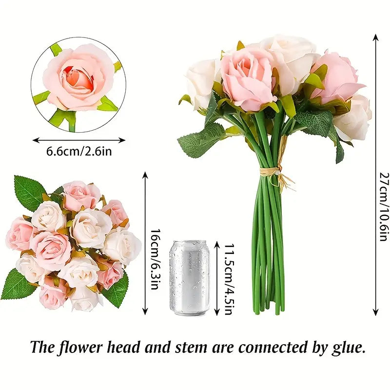 12-Piece Premium Artificial Rose Flowers with Stems(Champagne)
