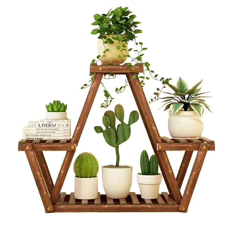 Wooden Triangular Plant Stand - Multi-Tier Flower Display Holder