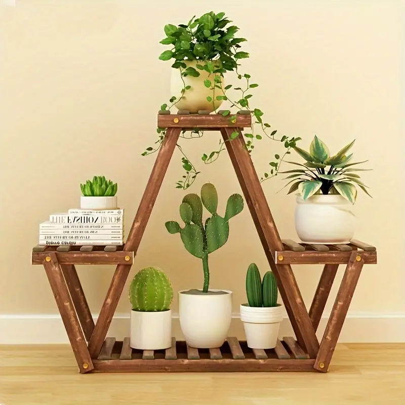 Wooden Triangular Plant Stand - Multi-Tier Flower Display Holder