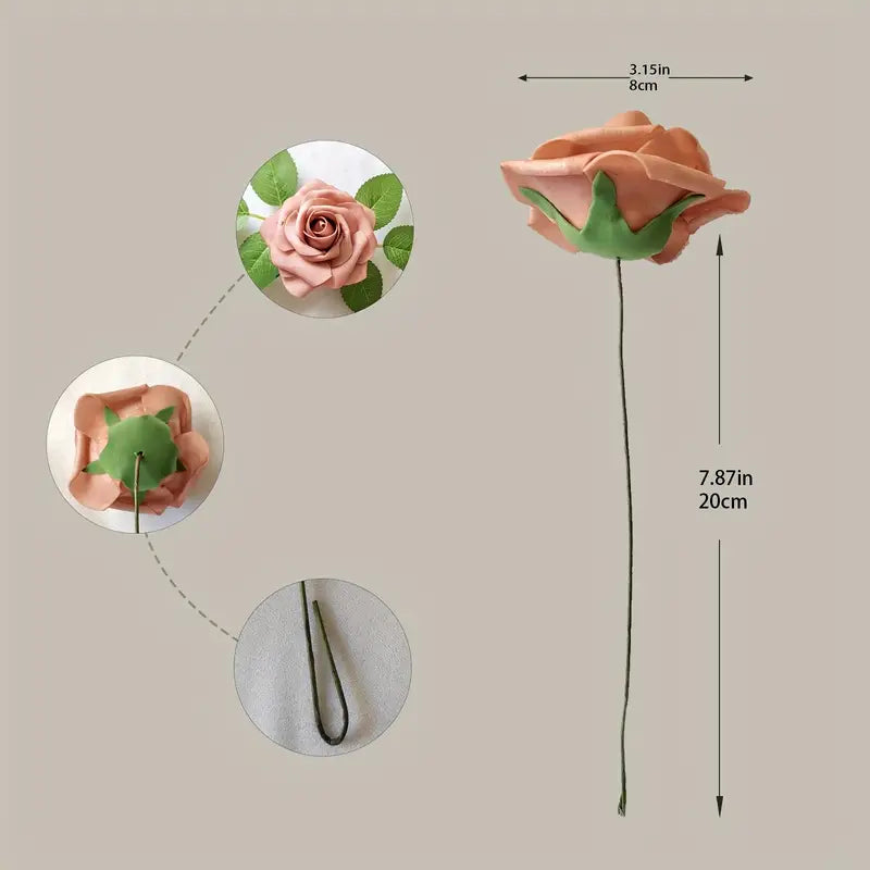 Exquisite 25-Piece Champagne Red Artificial Rose Flower Arrangement