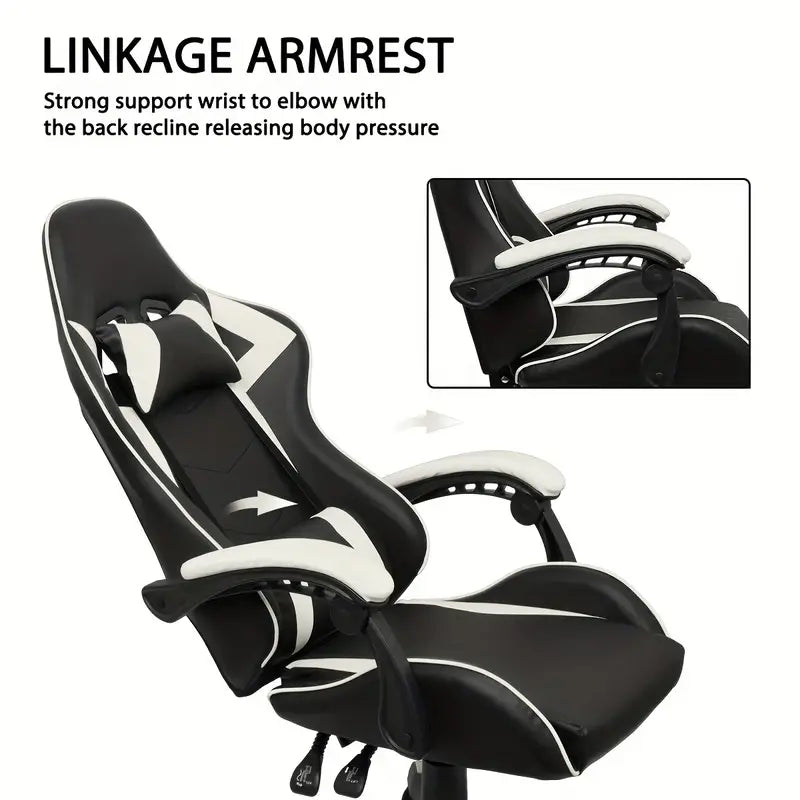 Ultimate Gaming Throne: Reclining High Back PU Leather Gaming Chair with Ergonomic Design and Memory Foam Cushion