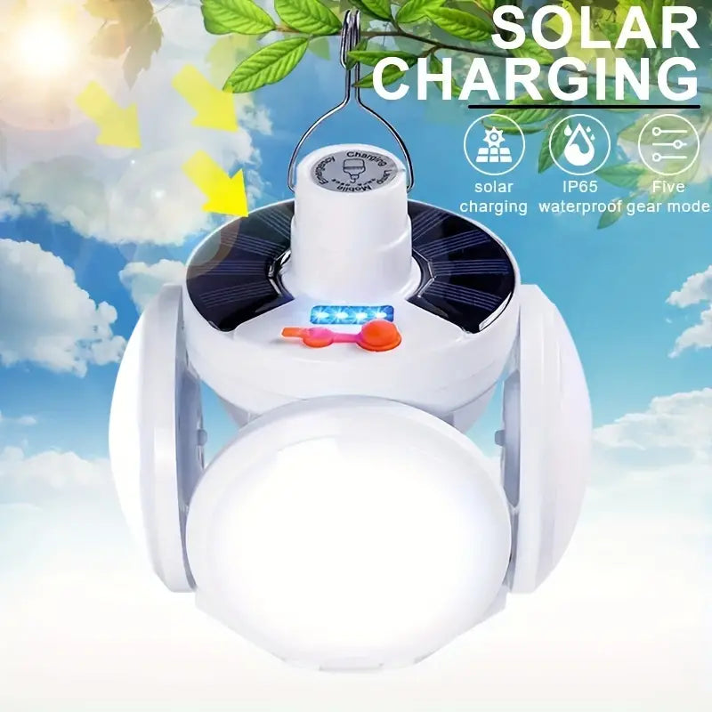 Solar Folding Light with Power Display - Portable USB Rechargeable LED Bulb