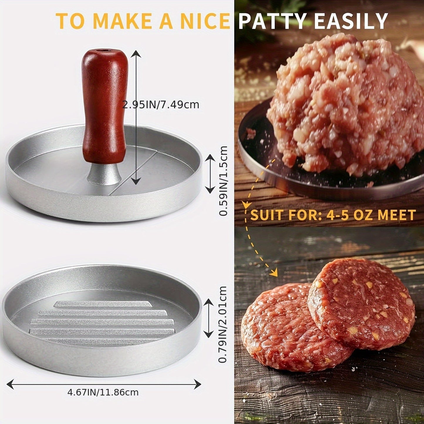 Metal Burger Press with Non-Stick Coating