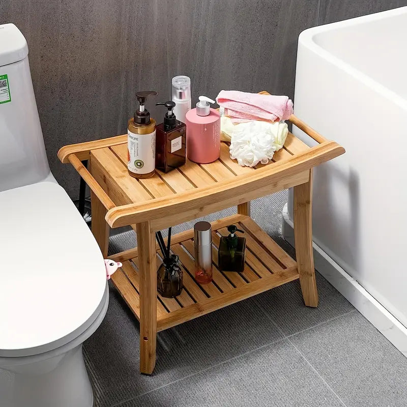 Bamboo Shower Bench with Shelf