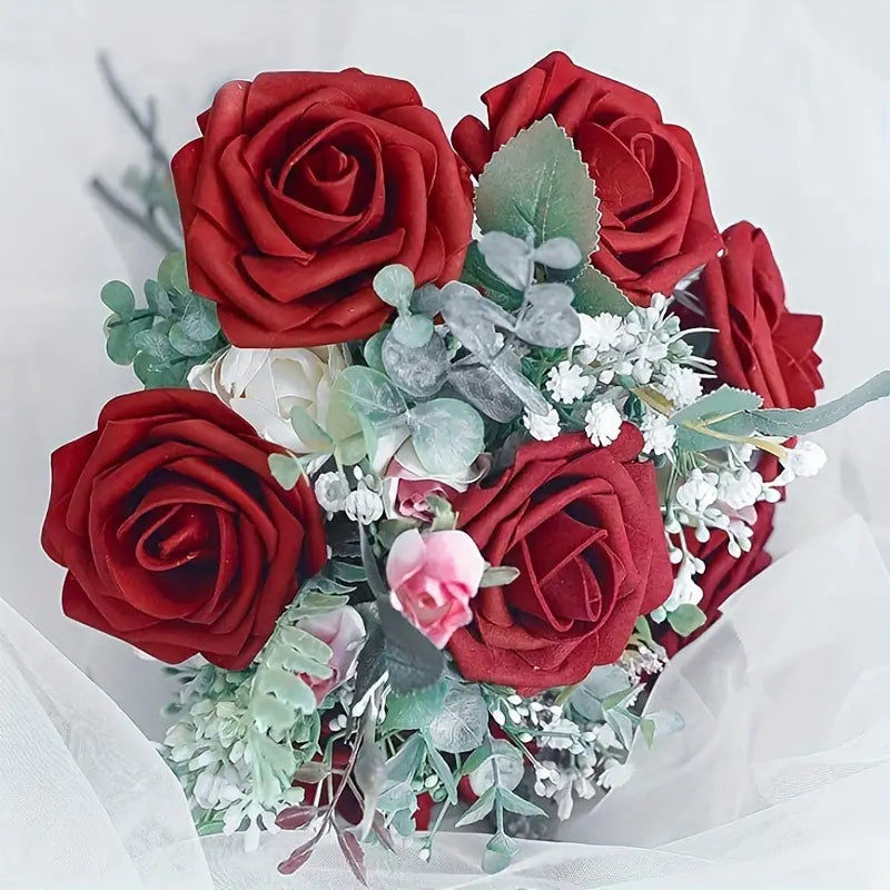 25pcs Realistic Wine Reds Artificial Flowers