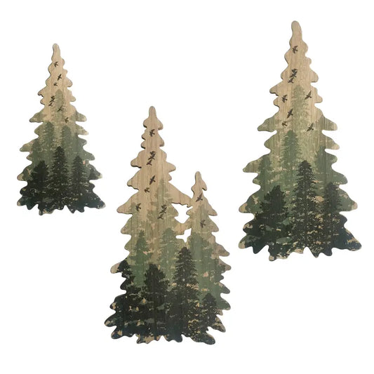 Rustic Charm: Set of Three Wooden Christmas Tree Wall Ornaments