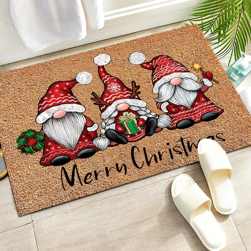 Cheerful Christmas Gnome Welcome Doormat | Indoor/Outdoor Washable Rug