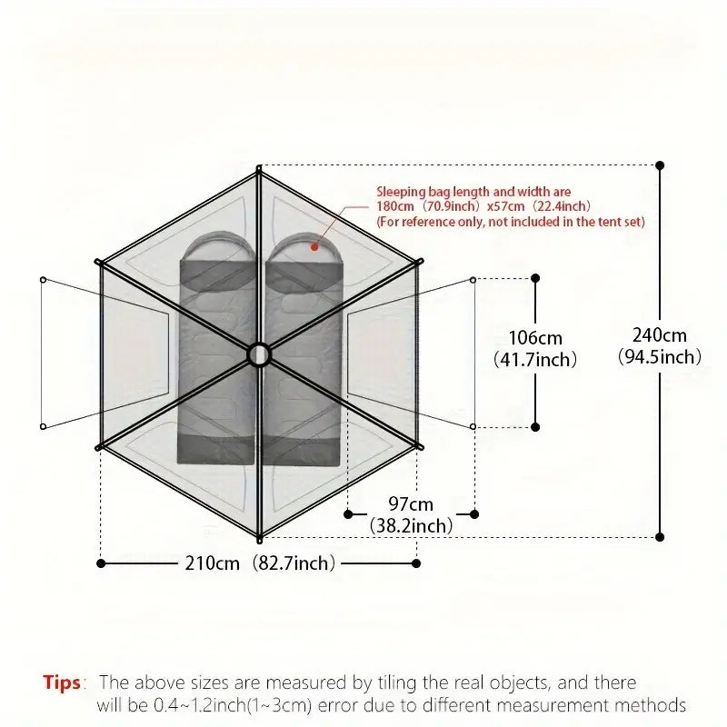 Hexagonal Fiberglass Pole Camping Tent - Silvery Glue Beige, 4-Person Capacity