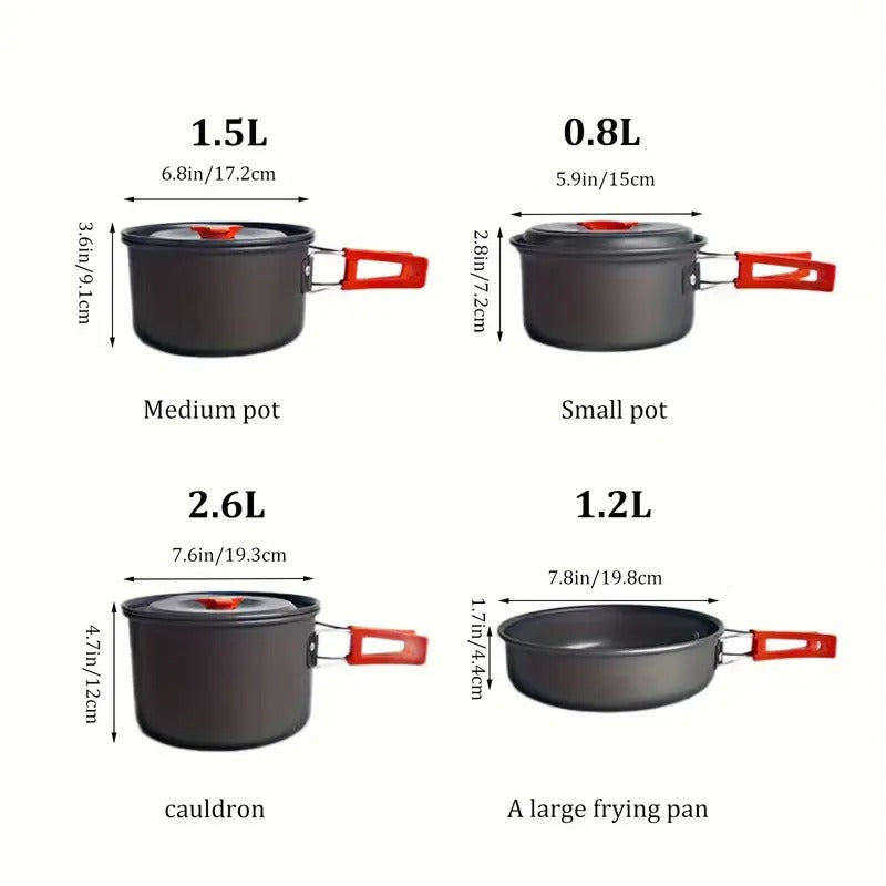 Camping Cookware Set with Kettle and Utensils