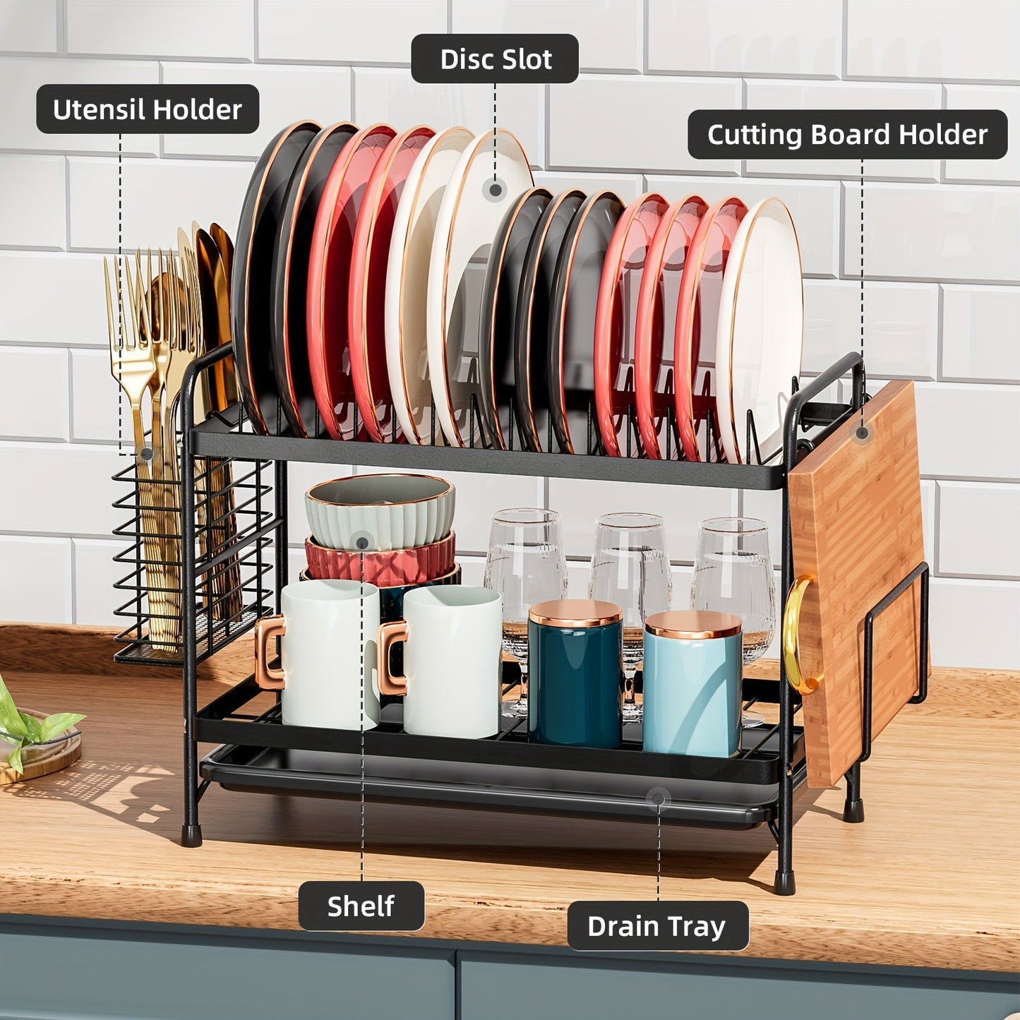 Metal Kitchen Dish Rack with Drainboard