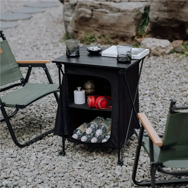 Portable Aluminum Alloy Folding Table for Outdoor Camping - Black