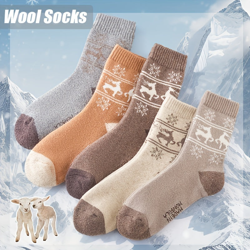 Women's Thermal Wool Christmas Socks (5 Pairs)