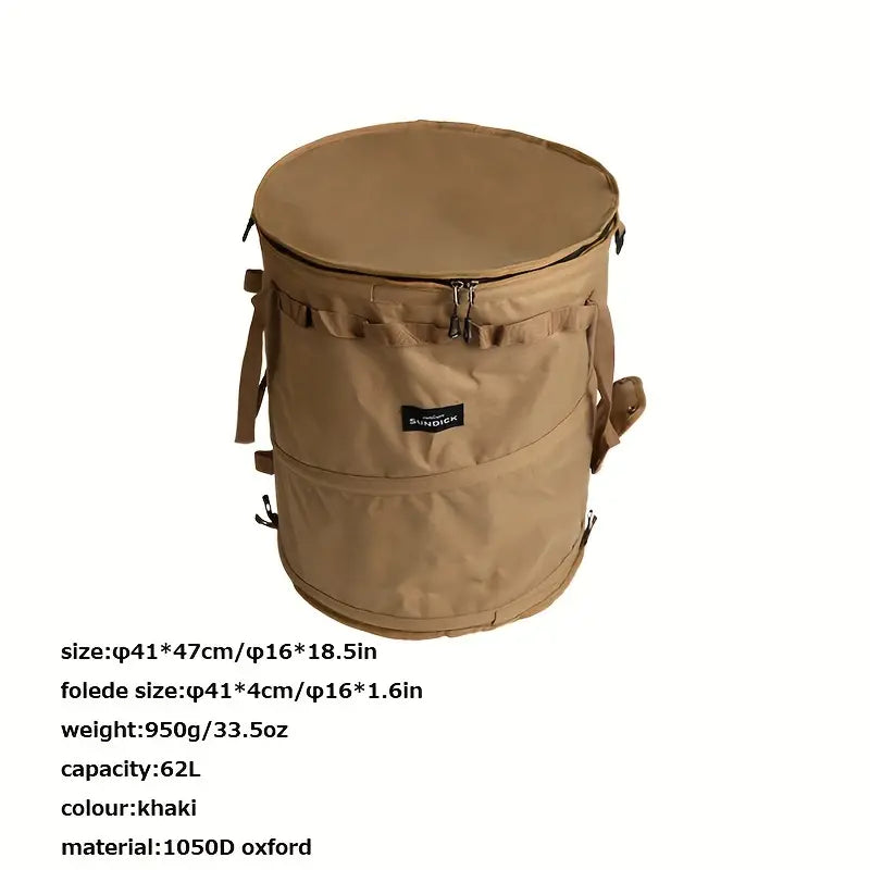 Khaki Portable Collapsible Rubbish Bin: Perfect for Outdoor Adventures
