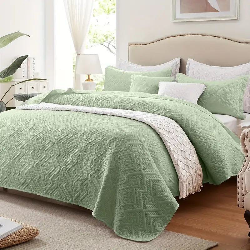 Grass Green Microfiber 3-Piece 150GSM Bedspread Set - King Size