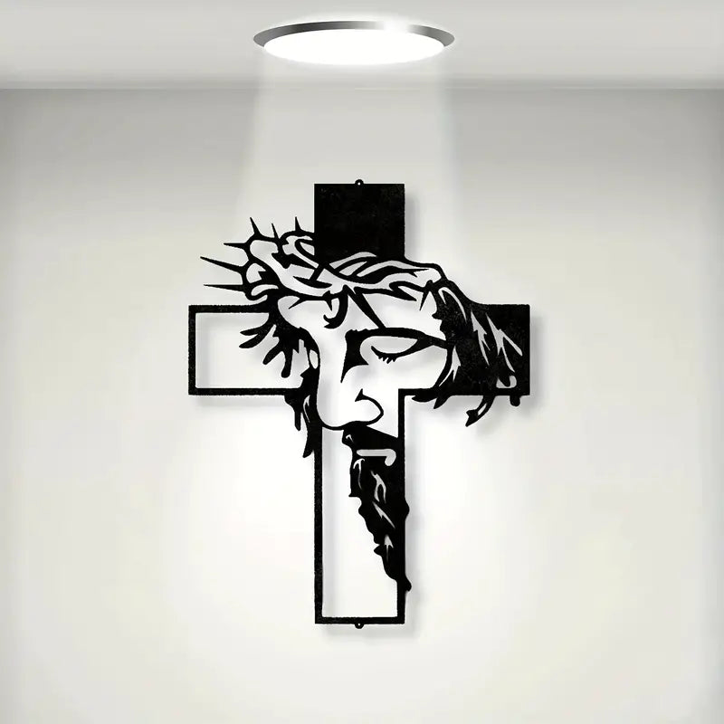 Metal Cross Sign Wall Art Decoration - Elegant Black Finish