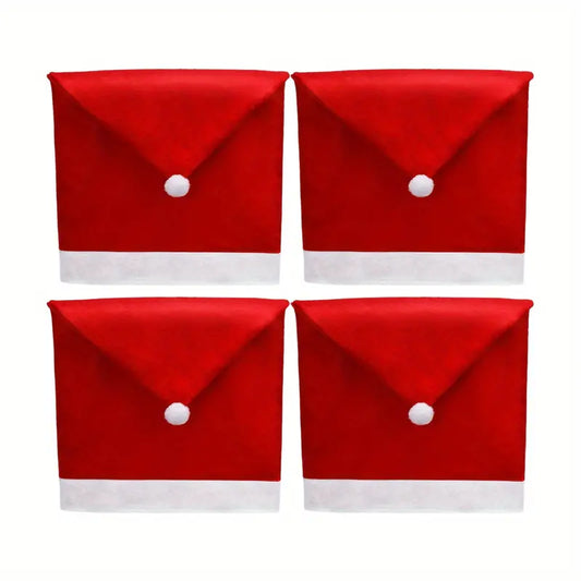 4Pcs Christmas Chair Covers - Santa Claus Red Hat Snowflake Chair Xmas Cap