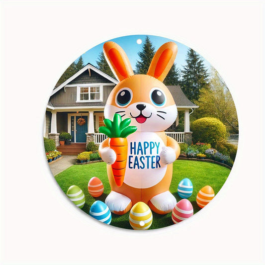Easter Bunny Inflatable with Vintage Metal Sign