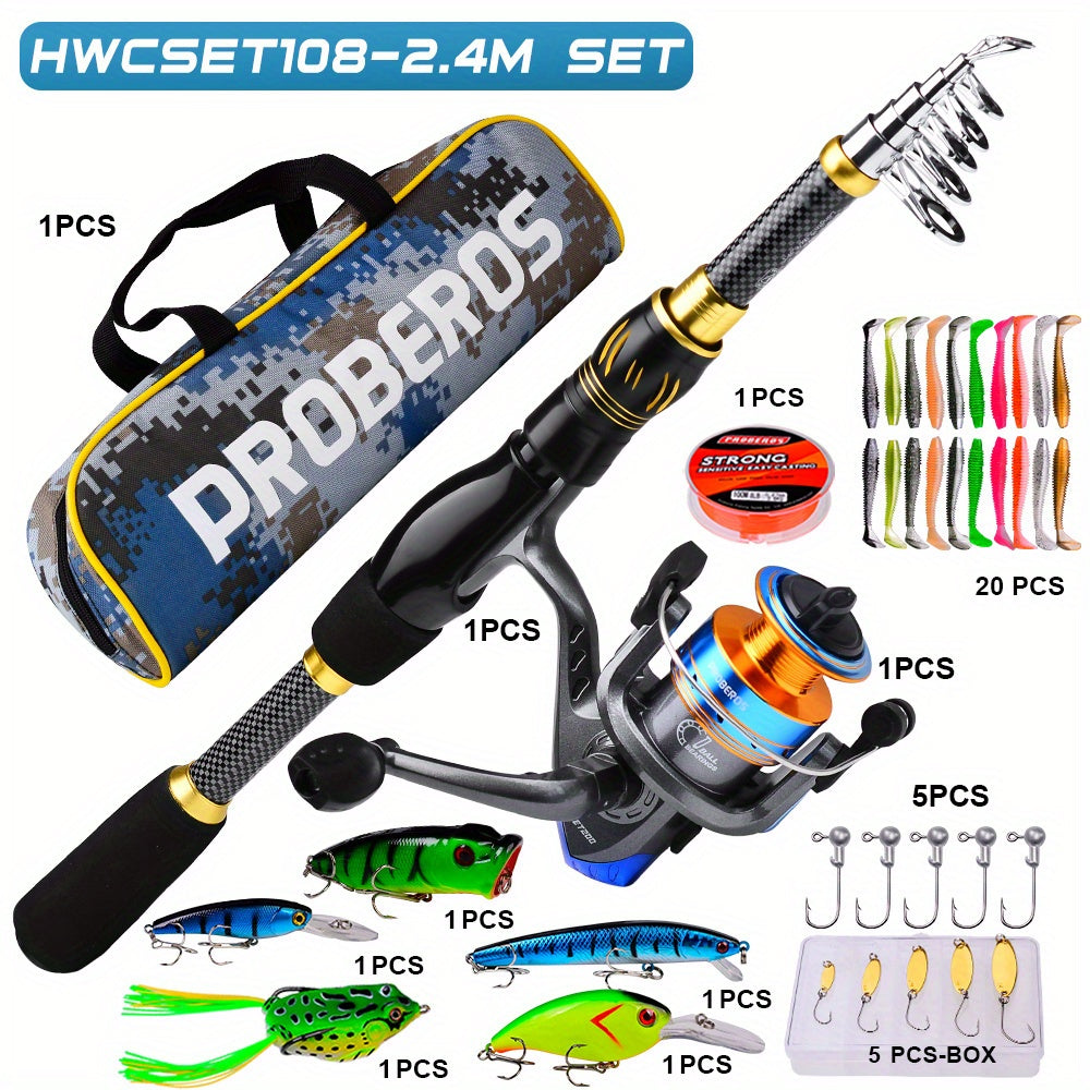 Fishing Rod Reel Combo Kit with Lures and Bag