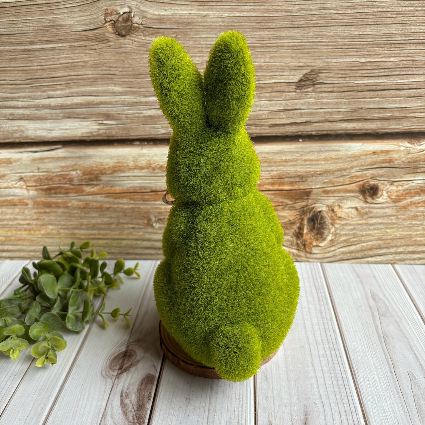 Green Flocked Bunny Rabbit Statue