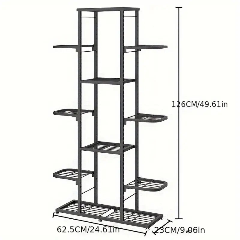 Heightened Dark Gray Metal Combination Flower Rack - Multi-Pot Succulent Holder