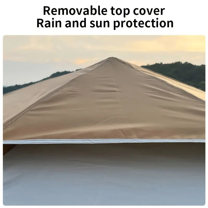 Hexagonal Fiberglass Pole Camping Tent - Silvery Glue Beige, 4-Person Capacity