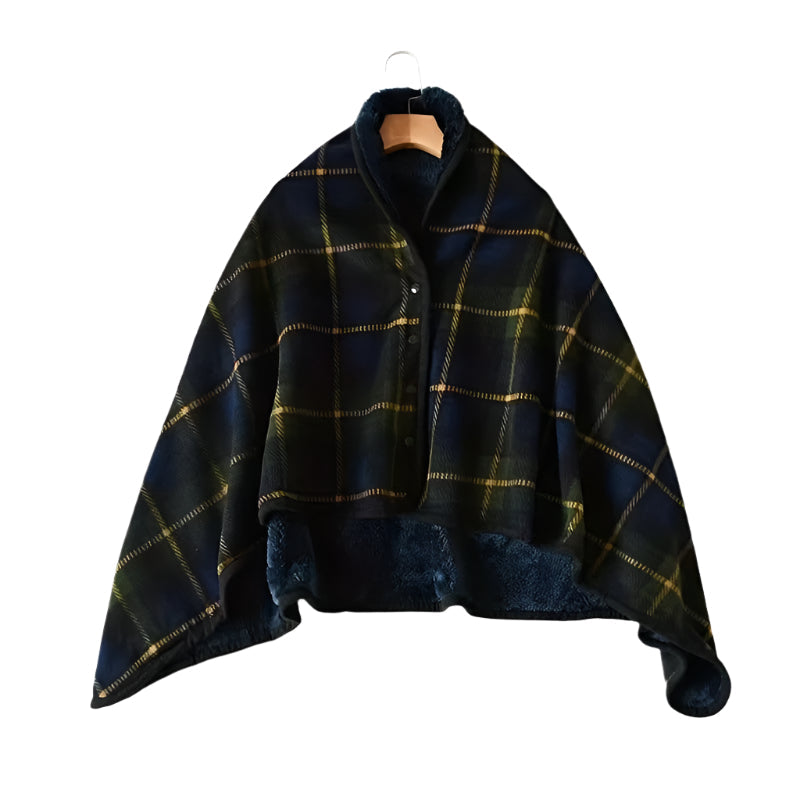 Wearable Plaid Blanket Fleece Shawl for Winter