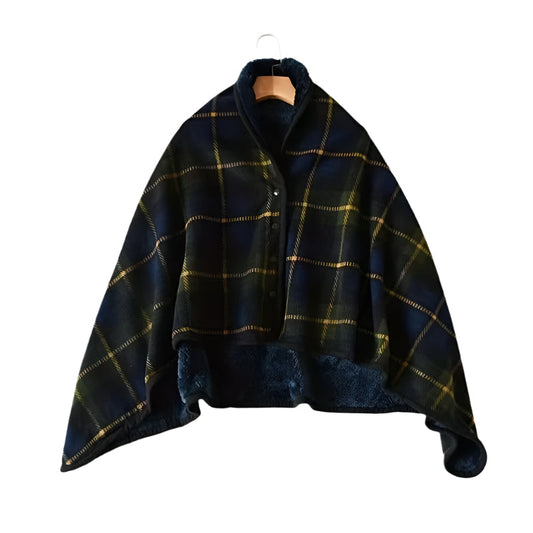 Wearable Plaid Blanket Fleece Shawl for Winter