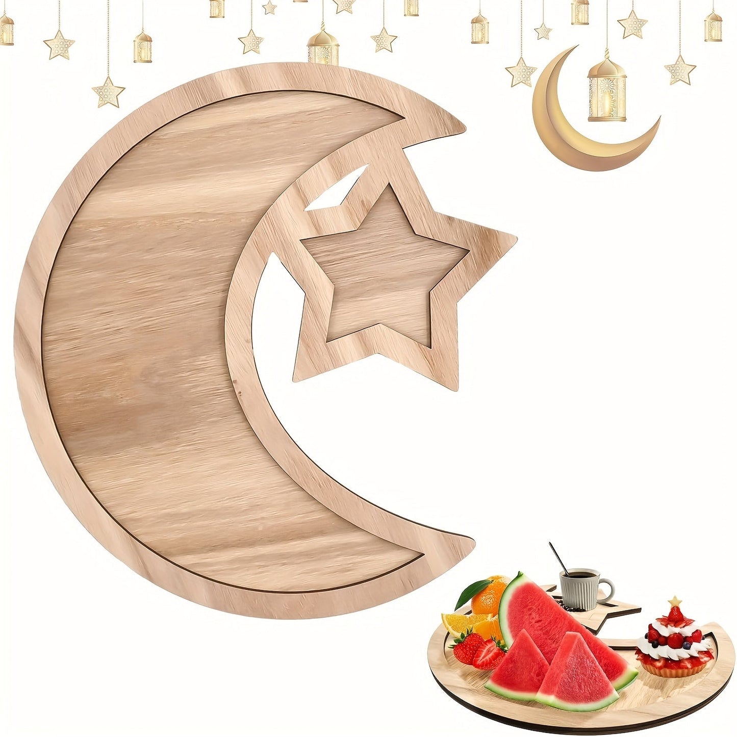 Wooden Ramadan Tray for Dining Table Decoration