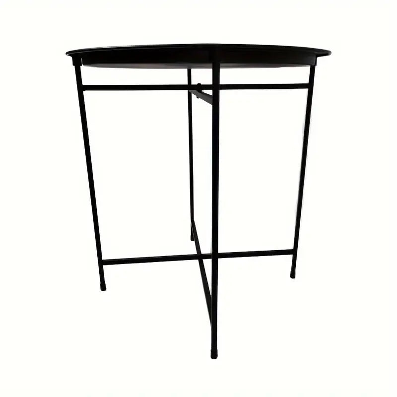 1 tier Black Round Coffee Table with Detachable Tray - Metal Edge Design
