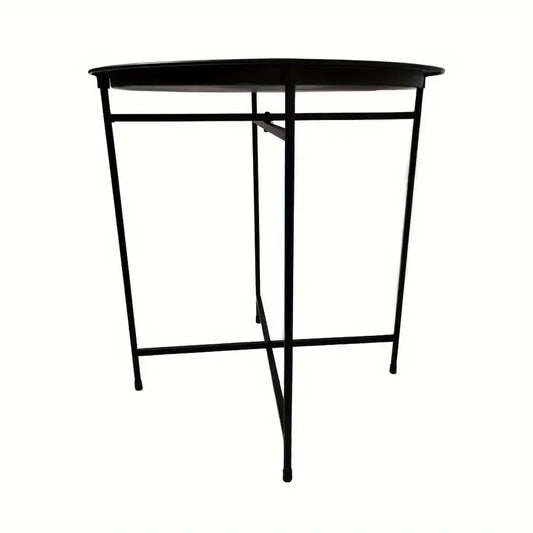 1 tier Black Round Coffee Table with Detachable Tray - Metal Edge Design