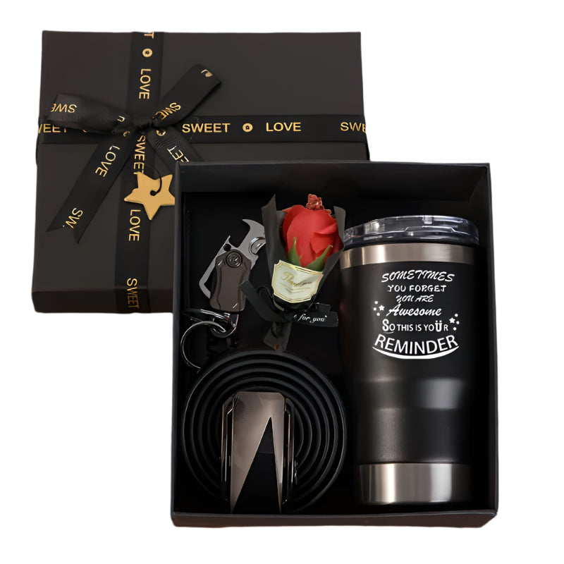 Men's Gift Set with Wallet Belt Keychain (6pcs)