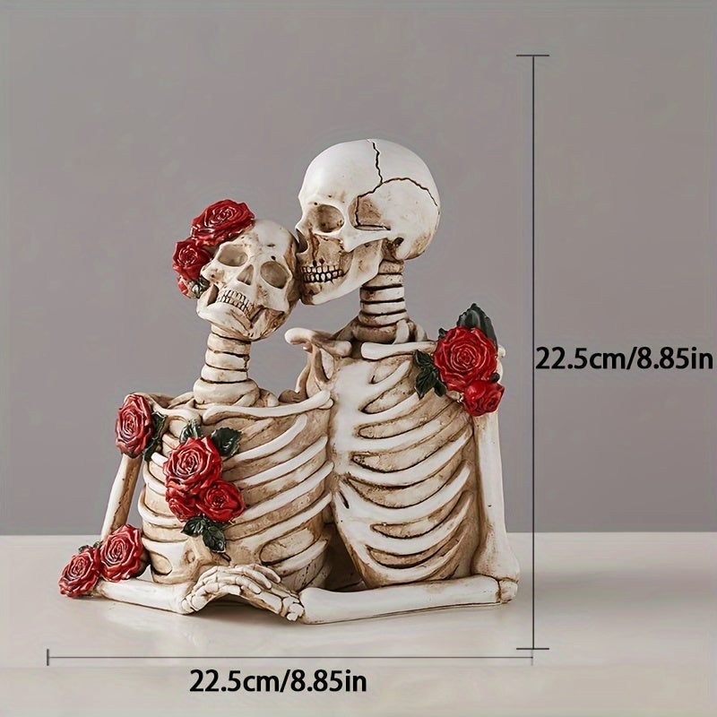Rose Skull Figurine Holding Hands Halloween Decor