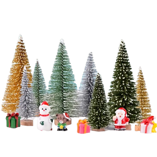 Set of 8 Pine Needle Christmas Tree Micro Bonsai Decorations