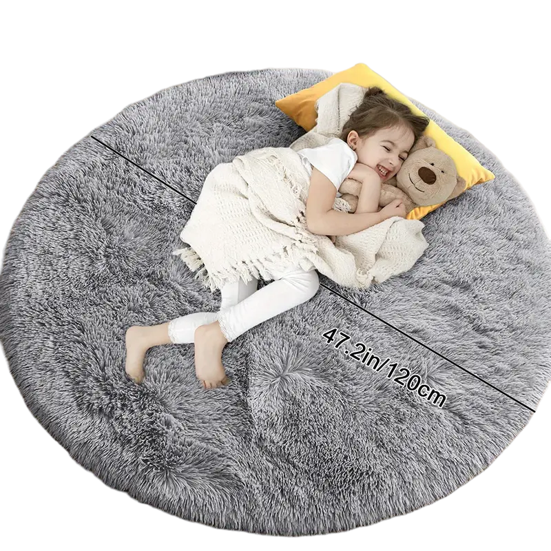 Cozy Gray Fluffy Round Rug - 120x120cm | Ultra Soft Shaggy Area Rug