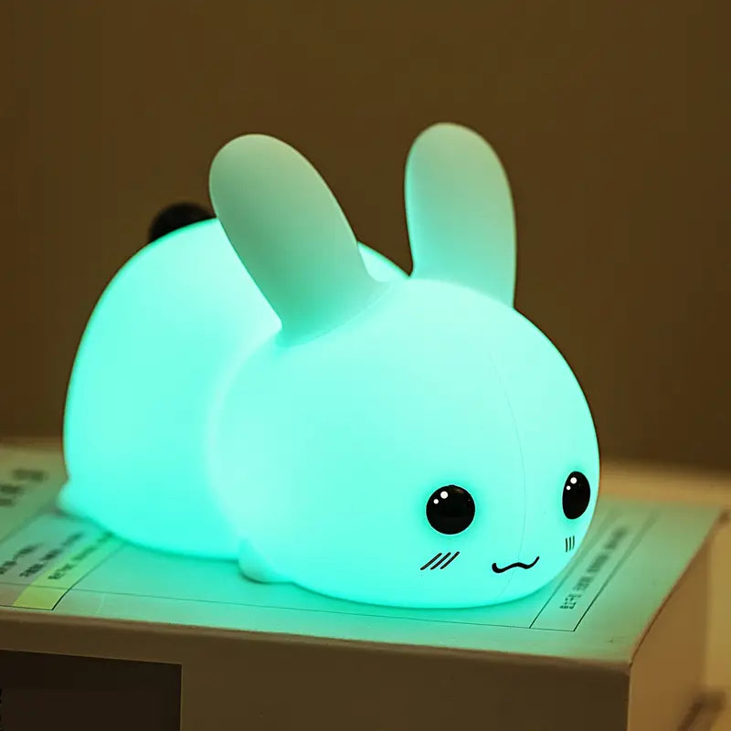 LED Cute Bunny Night Light - Rechargeable Color Changing Lamp for a Glowing Rabbit Experience- Colorful With Remote