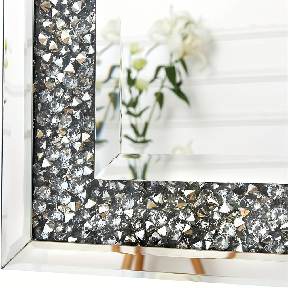 Extra Large Crushed Crystal Silver Vanity Wall Mirror (120cm)