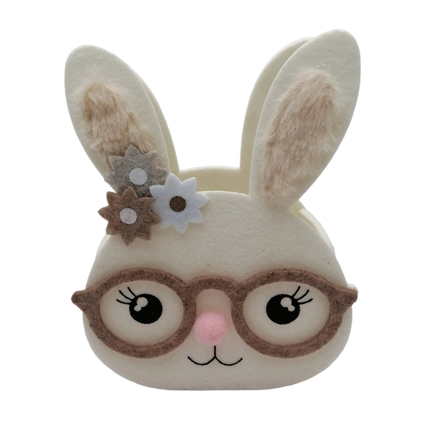 Spring Felt Rabbit Box with Glasses and Floral Accents