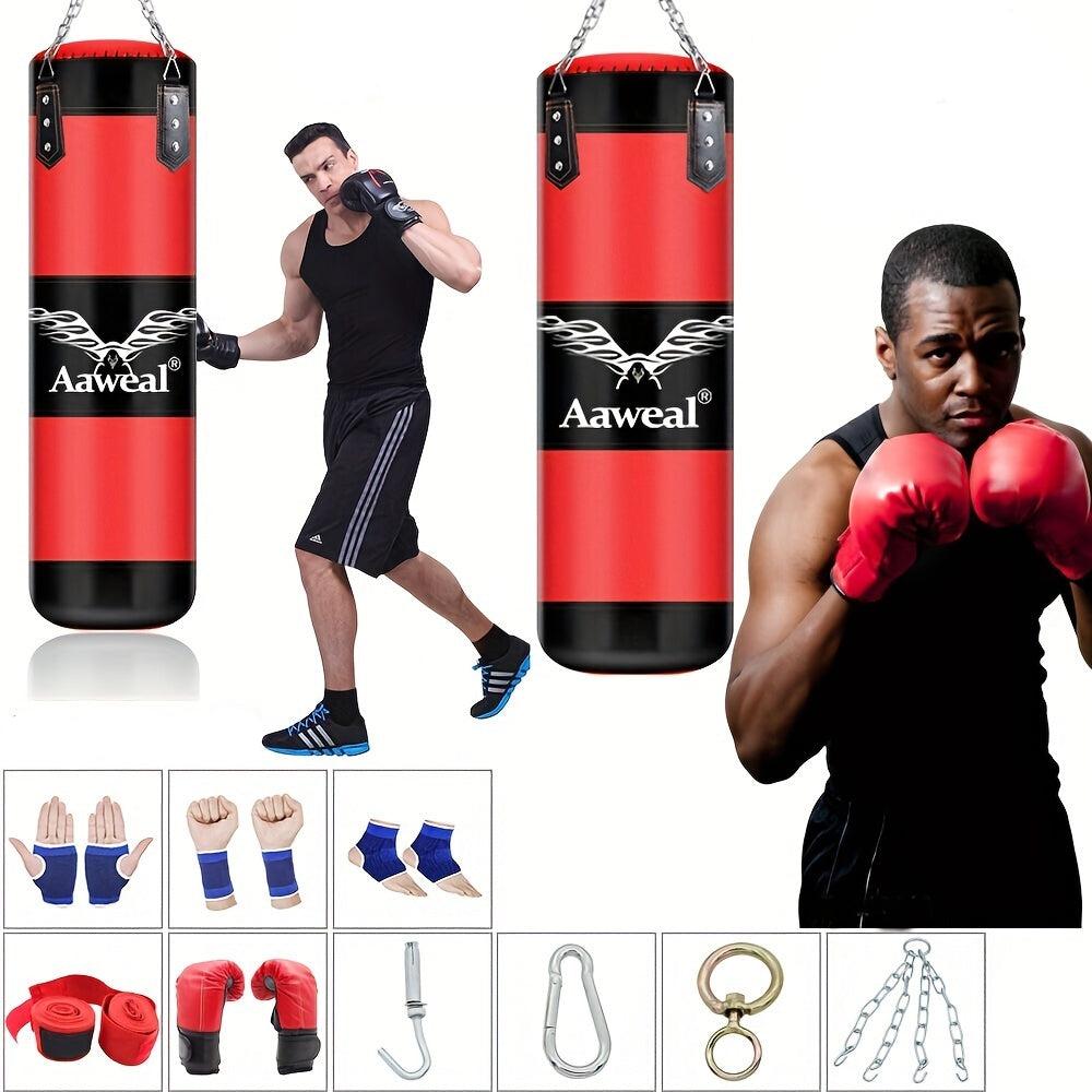 Hanging Hollow Boxing Sandbag Set with Hook for Home Gym(Red)