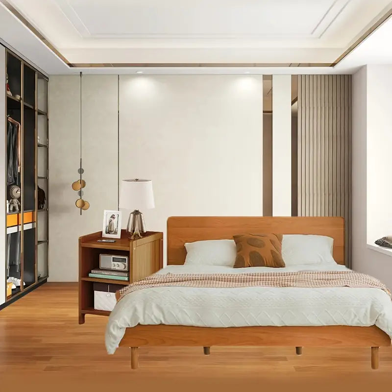 Bamboo  Bedside Table with Open Shelves - Tawny