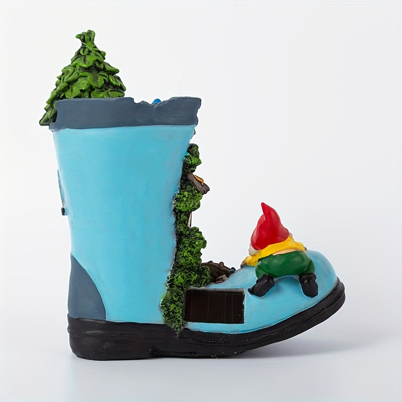 Resin Solar Gnome Treehouse Statue Outdoor Decor