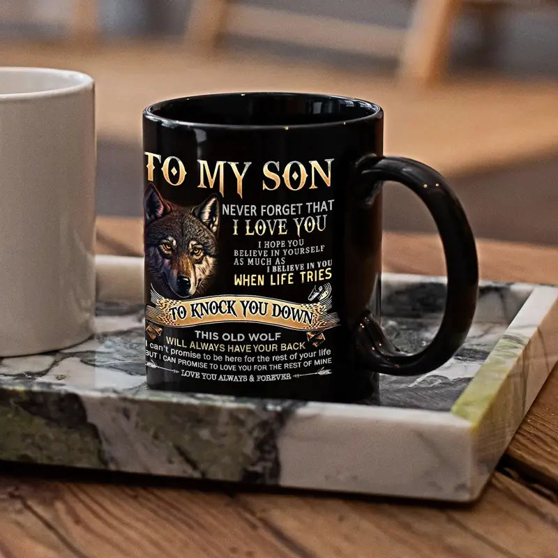 To My Son Black Wolf Coffee Mug - 11oz Ceramic Cup