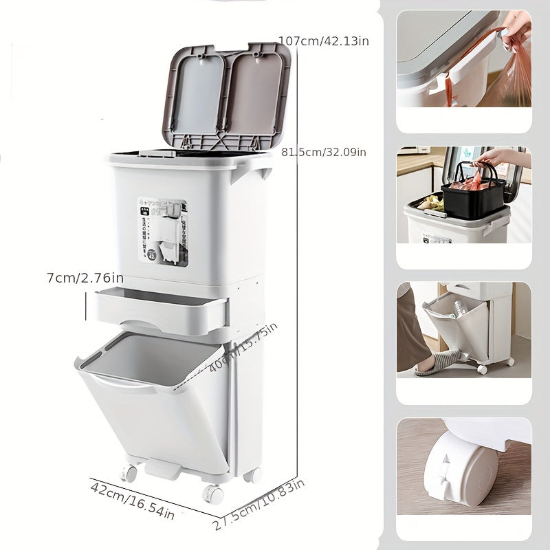 Large Dual-Compartment Trash Can with Odor-Seal Lid