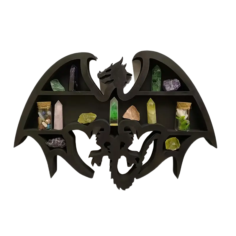 Dragon Guardian: Handcrafted Wooden Crystal Wall Display