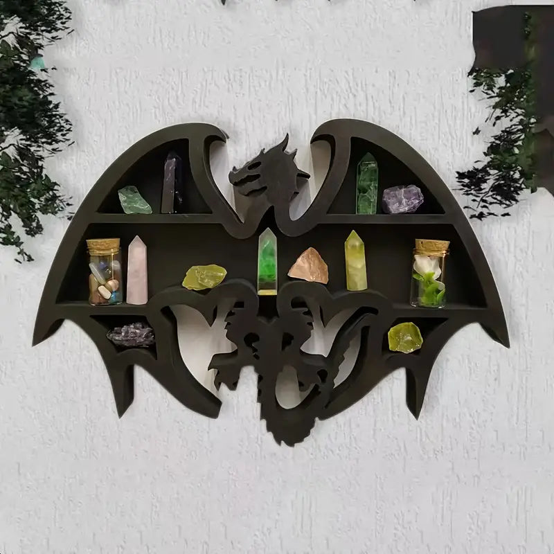 Dragon Guardian: Handcrafted Wooden Crystal Wall Display