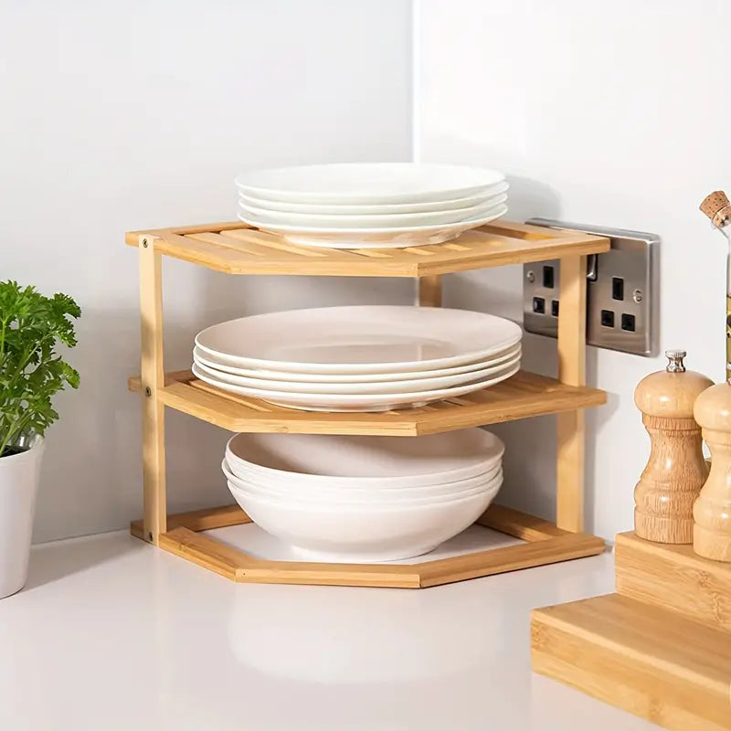 Bamboo Multi-Layer Corner Shelf - Stylish and Space-Saving Kitchen Storage