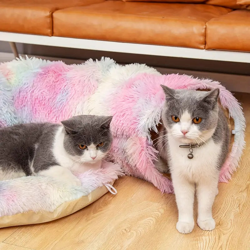 Cozy Plush Cat Tunnel Nest with Hanging Ball Toy - Perfect Kitten Hideaway