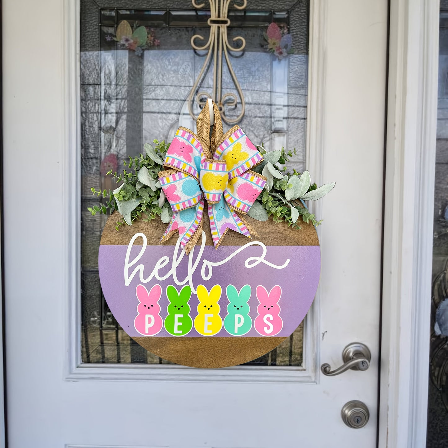 Farmhouse Easter Welcome Sign Wooden Bunny Wreath
