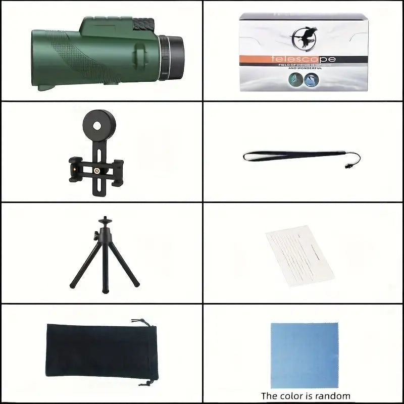 80x100 Monocular Telescope with Phone Clip and Tripod - Green