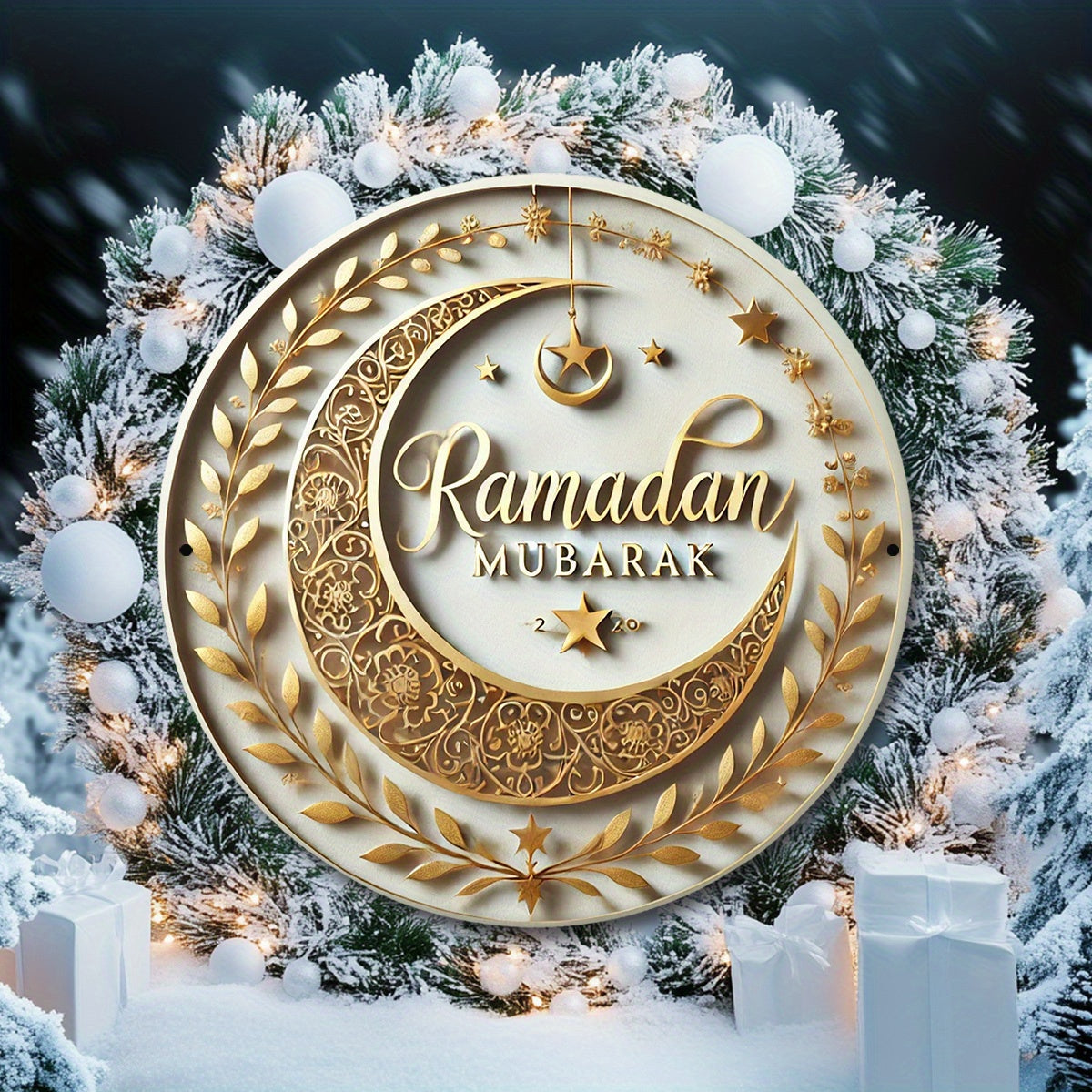 Ramadan Mubarak Aluminum Crescent Star Decor