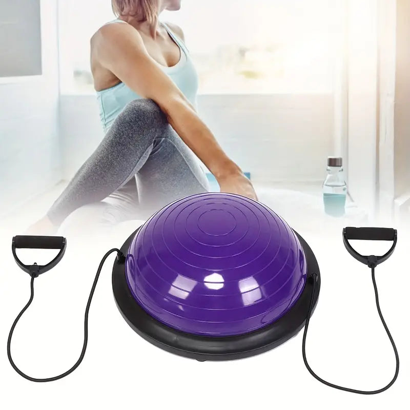 Balance Ball Gym Training Exercise Half Fitness with Pump & Band - Purple